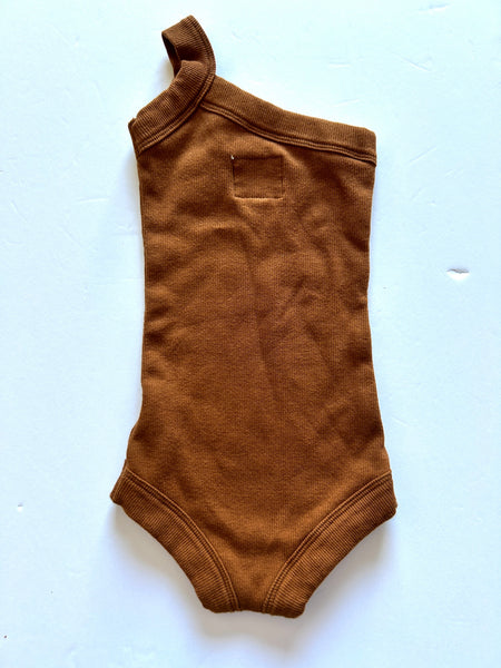 Raised by Water One Strap Brown Ribbed Onesie • 6-12 months