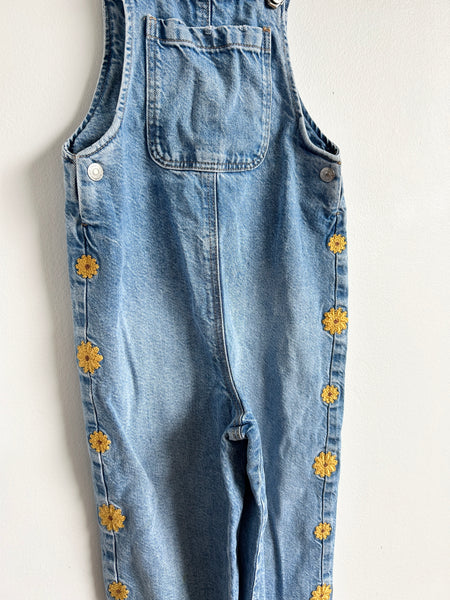Zara Denim Overalls with Yellow Flowers • 5-6 years