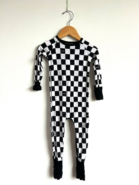 Little Sleepies Black and White Checkered Zip Romper • 6-12 months