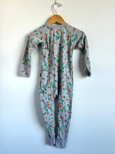 Bonds Multi Orange/Green/Blue Dots Grey Zip Romper • 18-24 months