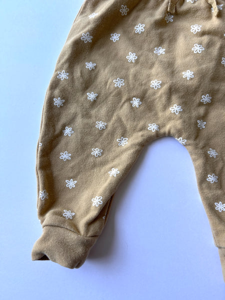 Quincy Mae Mustard and White Flower Joggers • 3-6 months