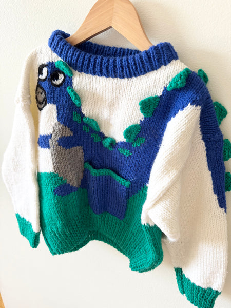 Vintage Handknit Dinosaur Sweater • 2-5 years