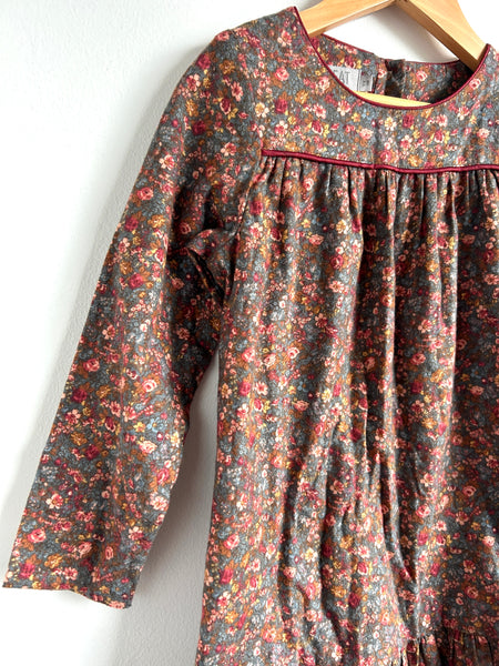 Wheat Flannel Long Sleeve Dress with Ruffle • 5-6 years