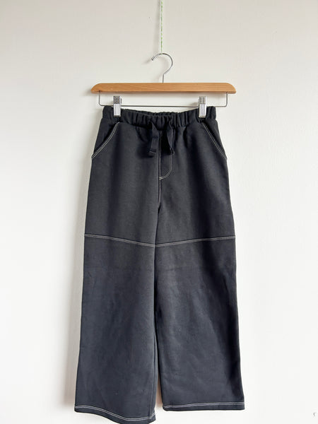 Next Wide Leg Black Soft Drawstring Pants with Contrast Stitching • 6-7 years