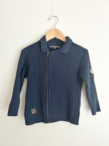 Souris Mini Zip Up Blue Sweater • 3-4 years