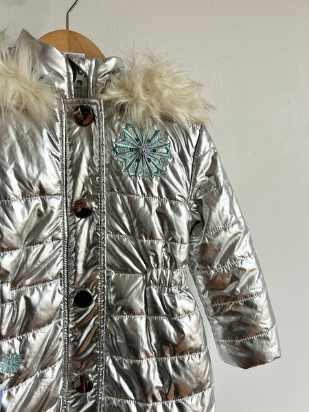 Disney Silver Metallic Jacket with Furry Hood • 2-3 years