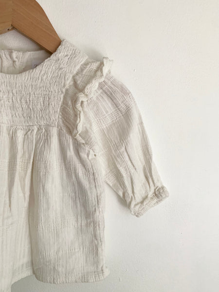 Zara White Smocked Dress • 0-3 months