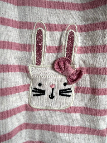 Primark Long Sleeve Striped Bunny Sweater Dress • 9-18 months