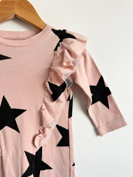 Nununu Pink Star Ruffle Long Sleeve Cotton Romper • 6-12 months