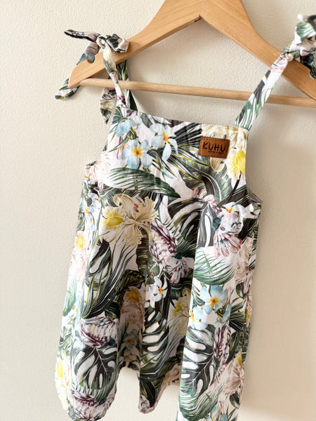 Kuhu Handmade Tropical Floral Tie Dress • 3-4 years
