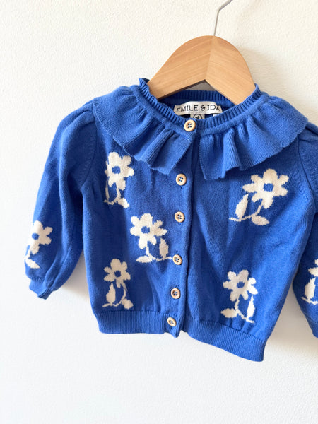Emilie et Ida Ruffle Collar Blue Floral Cardigan • 6 months