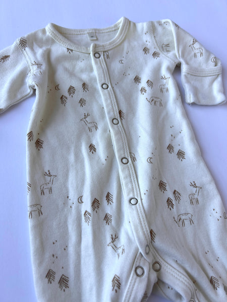 Quincy Mae White and Brown Deer Button Sleeper • Newborn