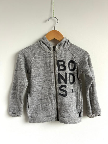 Bonds Grey Zip Up Logo Hoodie • 3 years