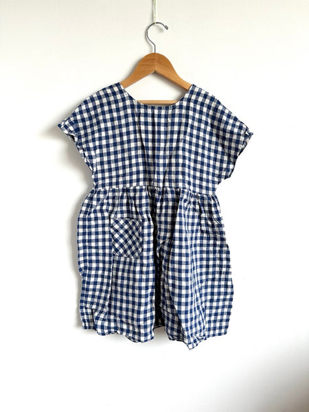 Petits Vilains Blue and White Linen Plaid Dress • 6-7 years