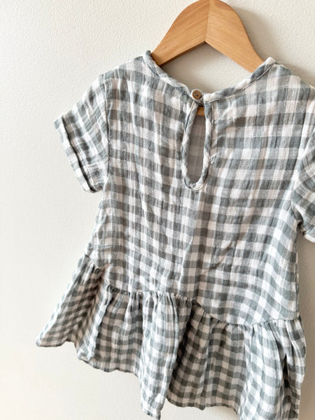 Zara Green and White Gingham Cotton Gauze Dress • 2-3 years