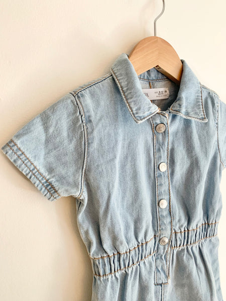 Zara Chambray Blue Jumpsuit • 9-12 months