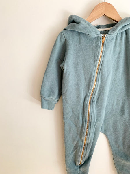 Mini Mioche Blue Hooded Zip Romper • 1-2 years