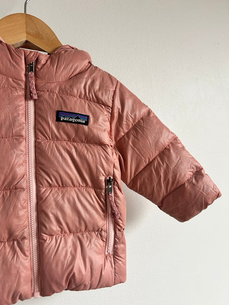 Patagonia Hi Loft Down Light Pink Hoodie • 6-12 months