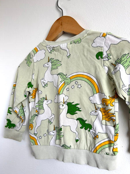 Mini Rodini Unicorns Long Sleeve Green Top • 12-18 months