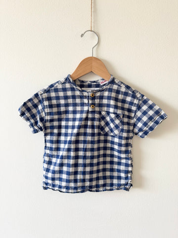 Zara Gingham Linen Blend Top • 1-2 years