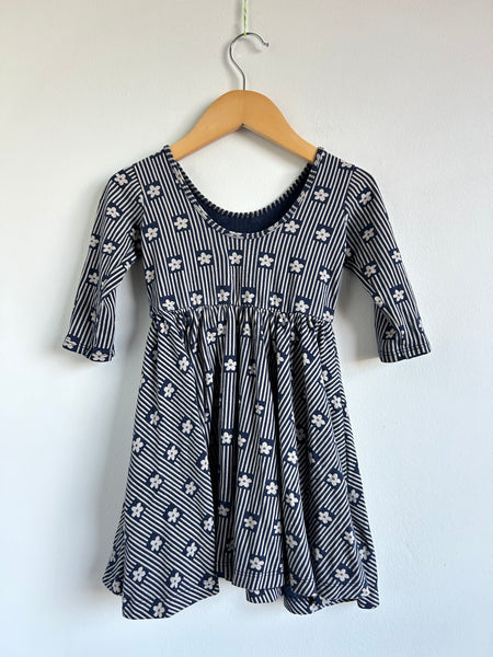 Alice and Ames Blue Floral Dress with Lines • 3-4 years