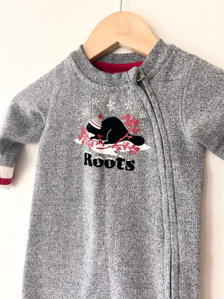 Roots Grey Holiday Zip Romper • 0-3 months *