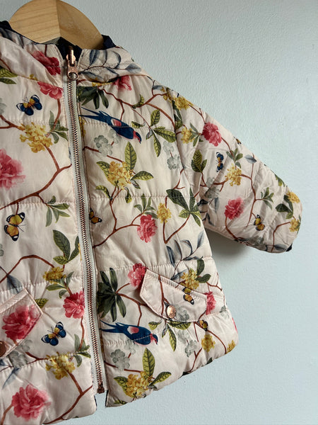 Zara Reversible Navy and Light Pink Floral Puffy Jacket • 6-12 months