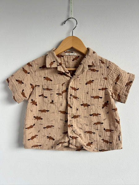 Red Caribou Platapus Cotton Muslin Button Up Top • 2-3 years