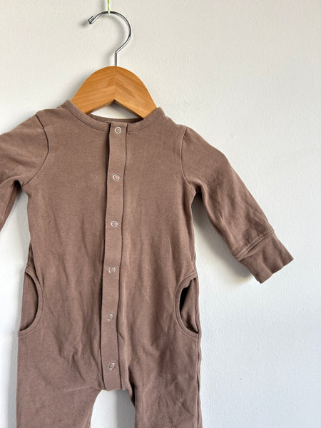 Pehr Light Brown Button Romper • 0-3 months