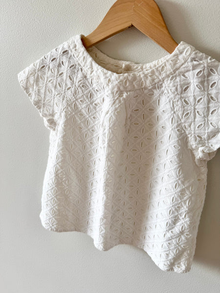 Bonpoint White Eyelet Cotton Blouse • 6-7 years