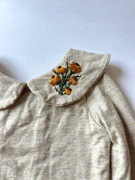 Ryder and Rowan Oatmeal Floral Embroidered Onesie • 1-2 years