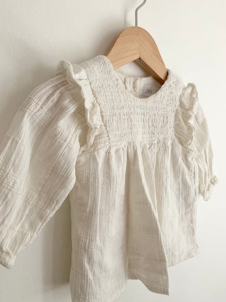 Zara White Smocked Dress • 0-3 months