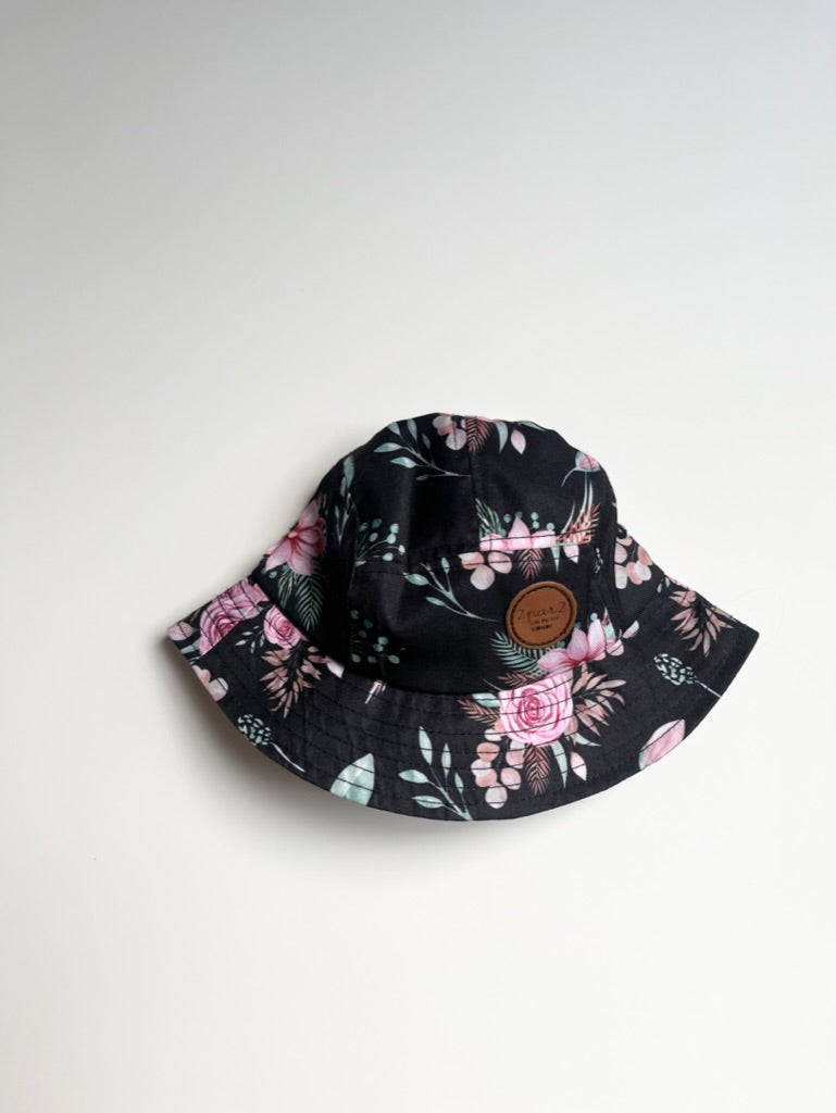 Deux Par Deux Black Floral Bucket Hat • 6-12 months