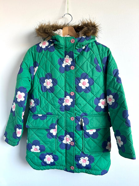 Mini Boden Green Floral Quilted Long Jacket • 9-10 years