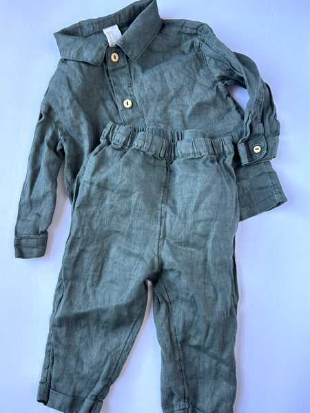 H&M 2pc Teal Linen Set • 12-18 months