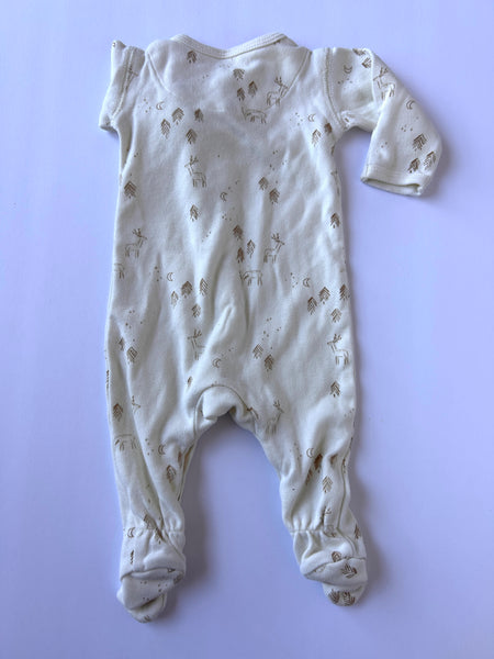 Quincy Mae White and Brown Deer Button Sleeper • Newborn