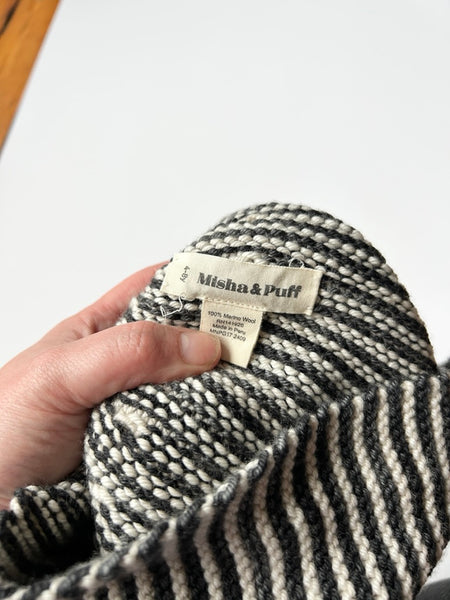 Misha and Puff Black and White Merino Garter Hat • 4-8+ years