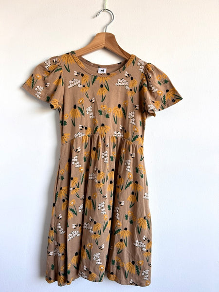 Little and Lively Brown Flower + Bee Dress • 7-8 years