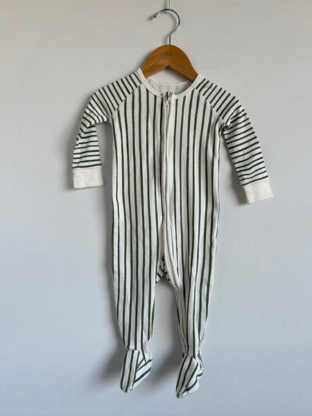 Pehr Green Striped Footed Sleeper • 6-12 months
