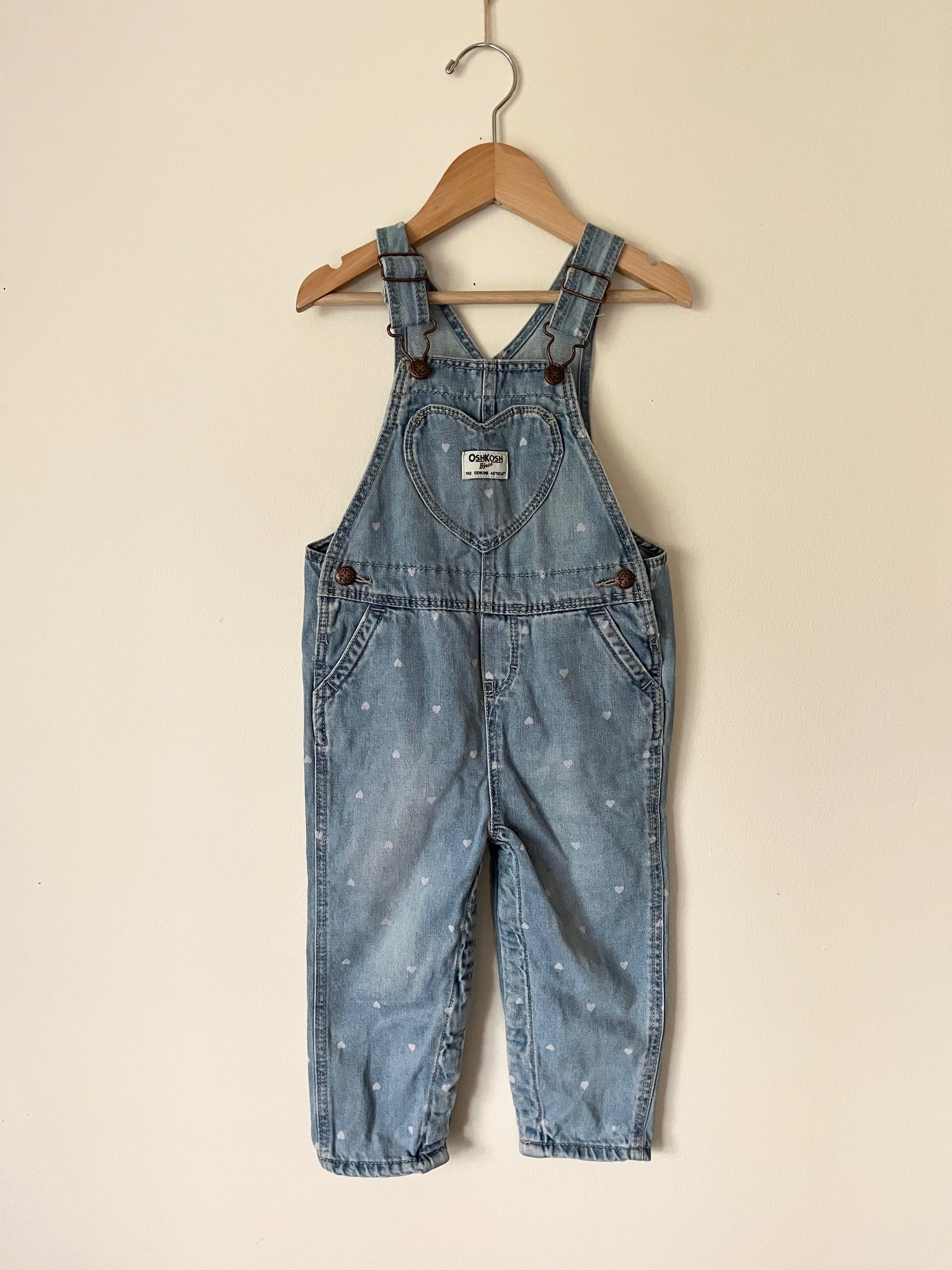 OshKosh Denim Overalls with Hearts • 2-3 years
