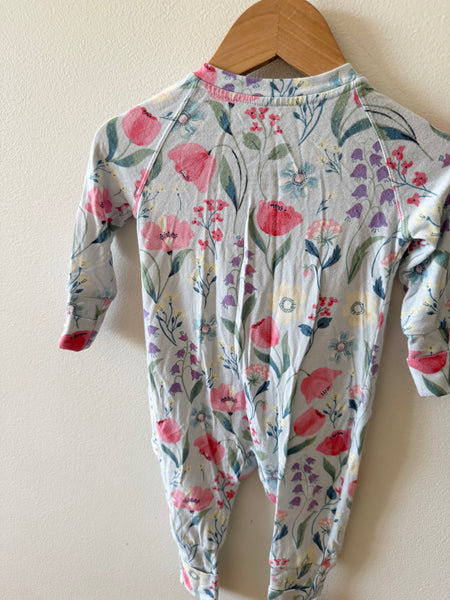 LouLou Lollipop Blue Floral Long Sleeve Zip Romper • 0-3 months