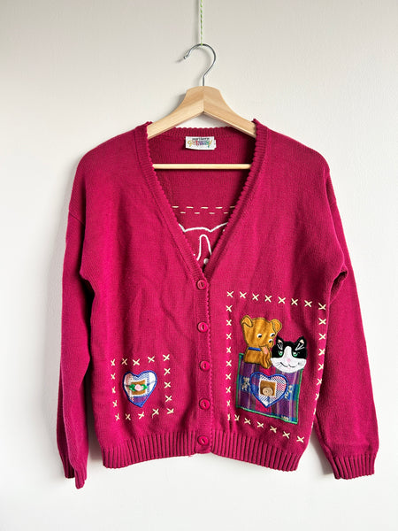 Vintage Northern Getaway Pink Cat Cardigan • 7-10 years (medium)
