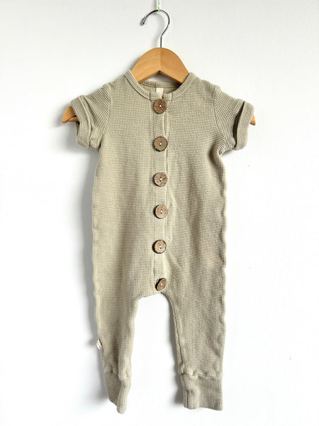 Childhoods Button Short Sleeve Sage Green Waffle Romper • 12-18 months