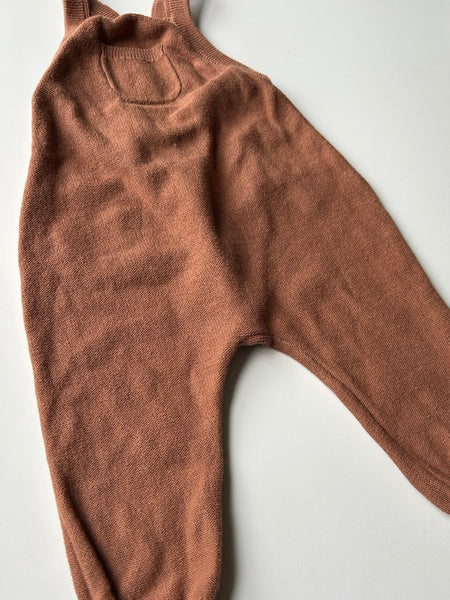 Quincy Mae Brown Cotton Knit Overalls • 3-6 months