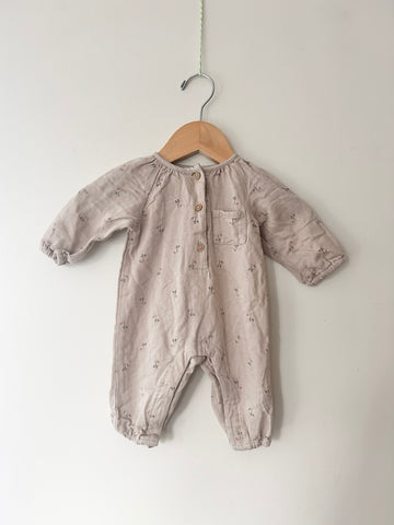 Zara Cotton Brown Long Sleeve Romper • 0-3 months *