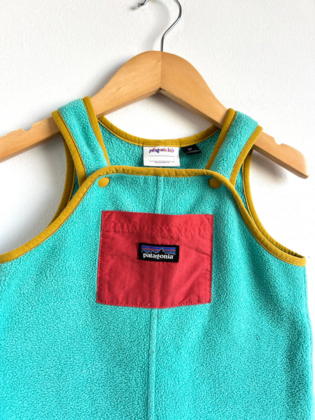 Patagonia Teal and Yellow Fleece Overalls • 2-3 years