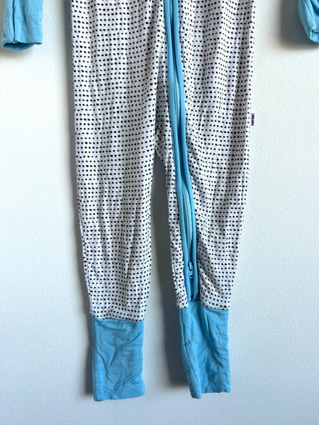 Little Sleepies White and Blue Black Polka Zipper Romper • 12-18 months