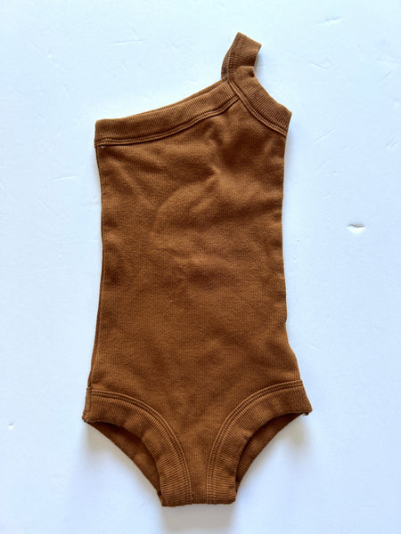 Raised by Water One Strap Brown Ribbed Onesie • 6-12 months