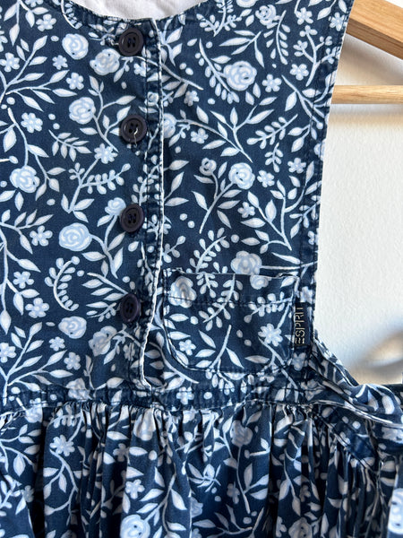 Vintage Esprit Blue Pinafore Style Floral Dress with Ties • 2-3 years
