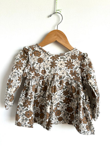 Rylee and Cru Brown Floral Long Sleeve Muslin Top • 12-18 months